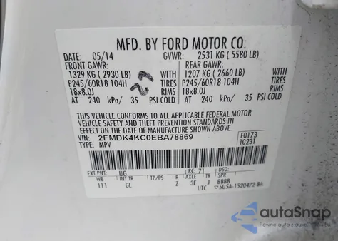 2014 Ford Edge Limited из США, поврежденный, VIN 2FMDK4KC0EBA78869